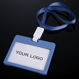 Horizontal Plastic badge holder with lanyard